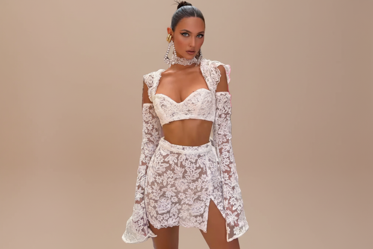 THAT GIRL  Conjunto de renda flor branca