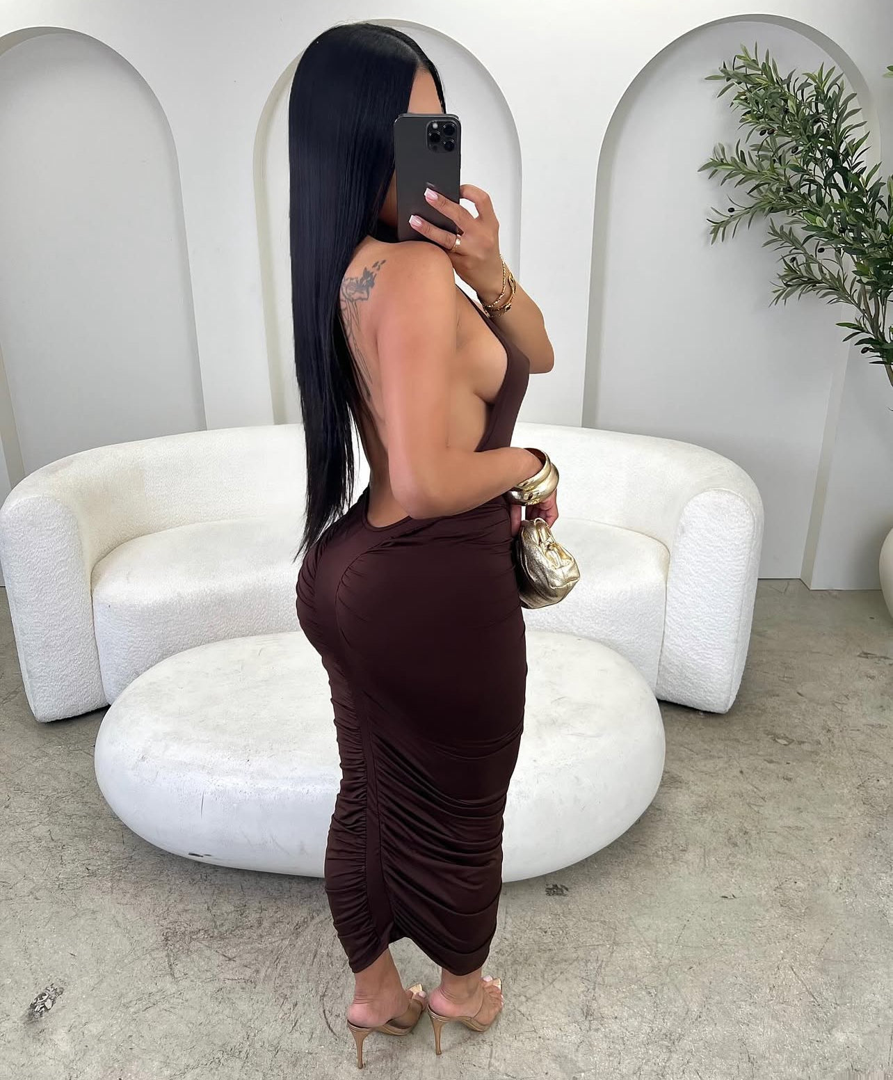 200010# Vestido Costa aberta plissado