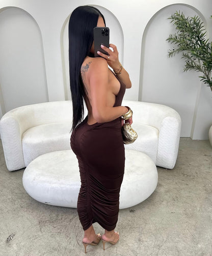 200010# Vestido Costa aberta plissado