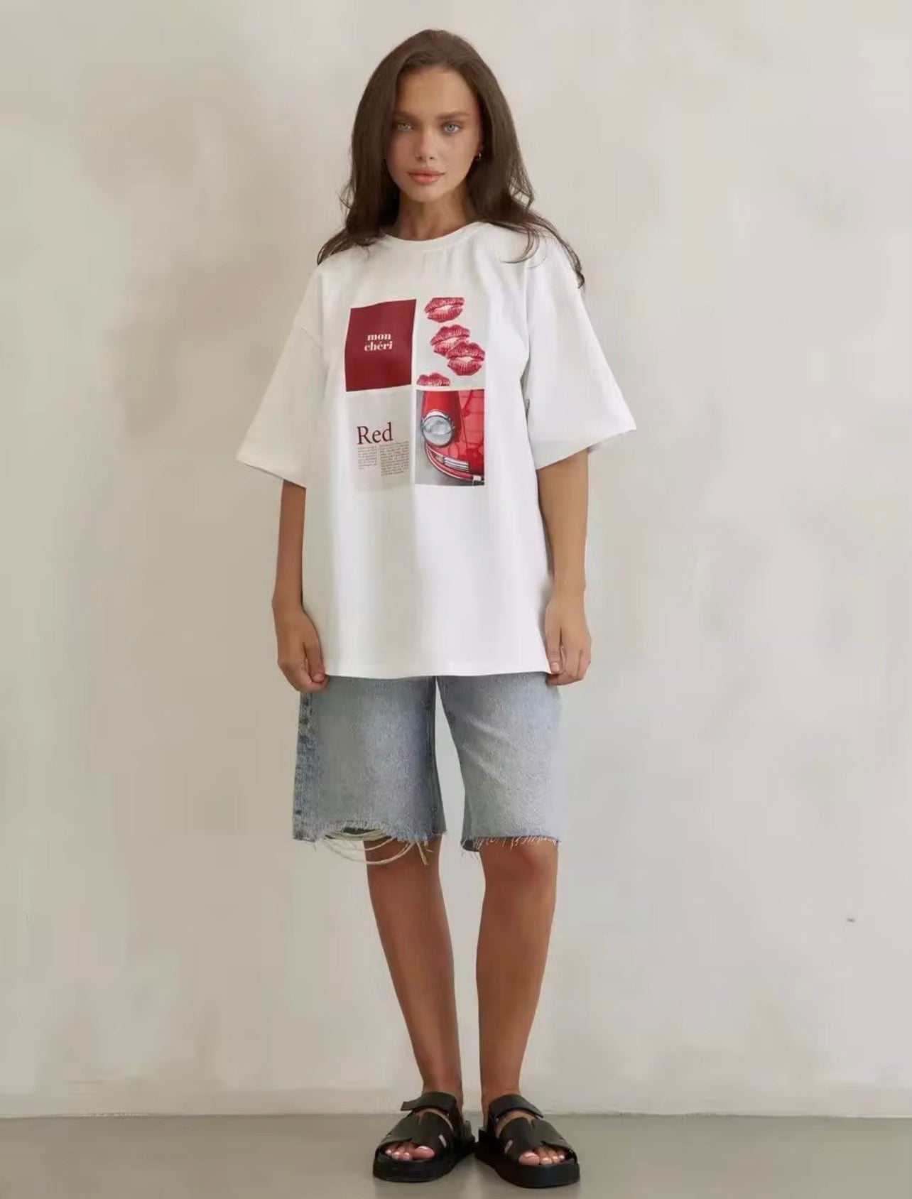 T-Shirt feminina casual com estampa de desenho, estilo vintage 100% algodão