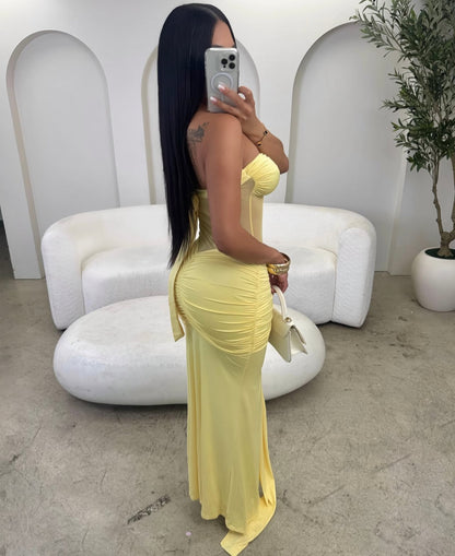 VL80058 Vestido longo com amarração versátil vestido justo sensual