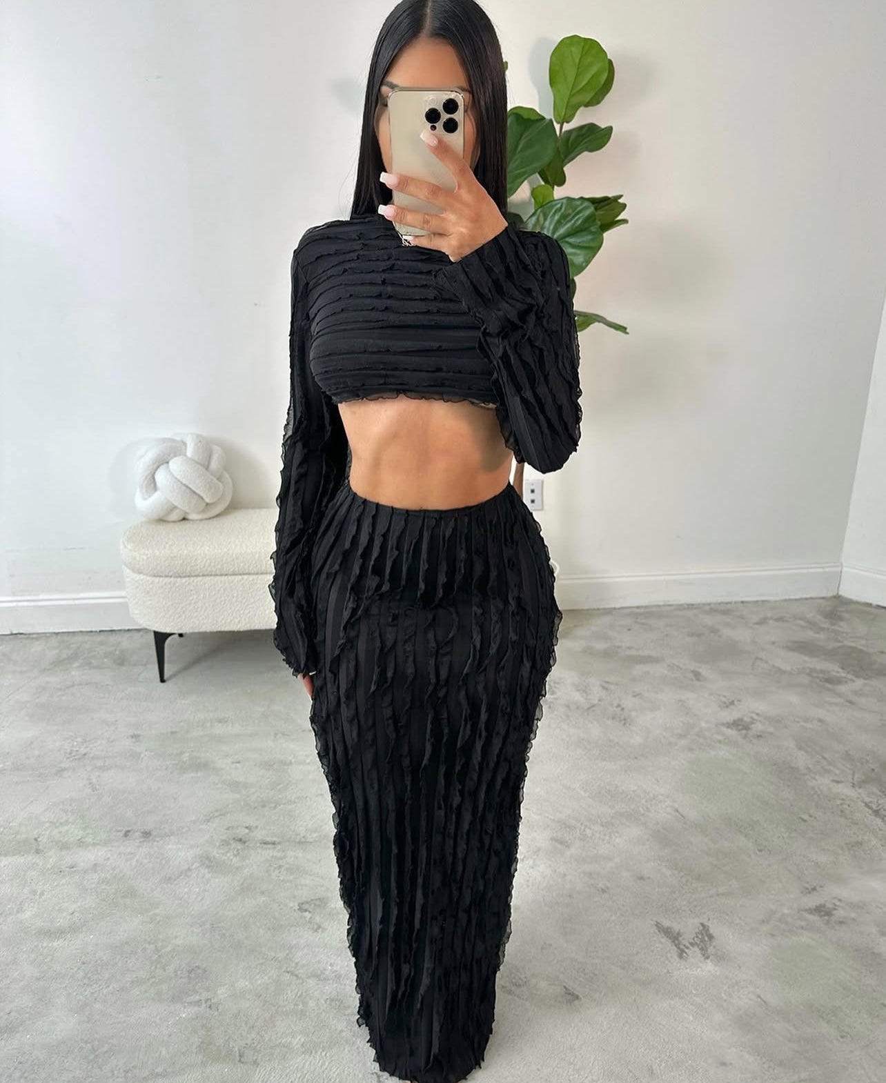 CJ 2007# crop top com gola saia longa plissada