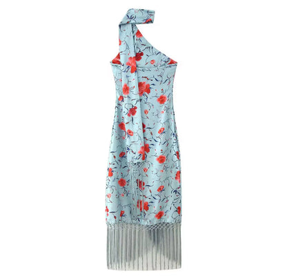 VD80061 Vestido estampado elegante com franja