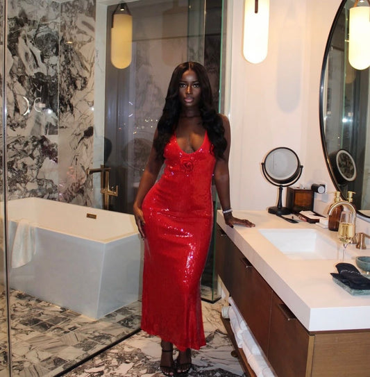 vestido longo de latejoulas elegante