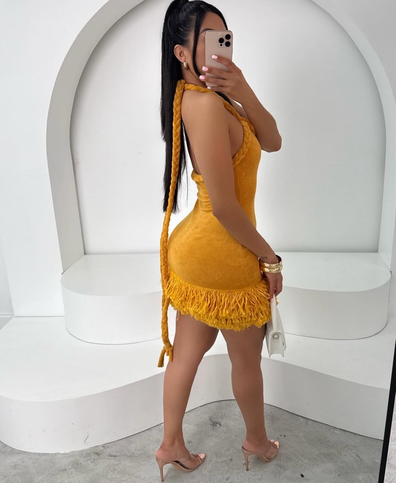 MINI LUXE Vestido curto com franja