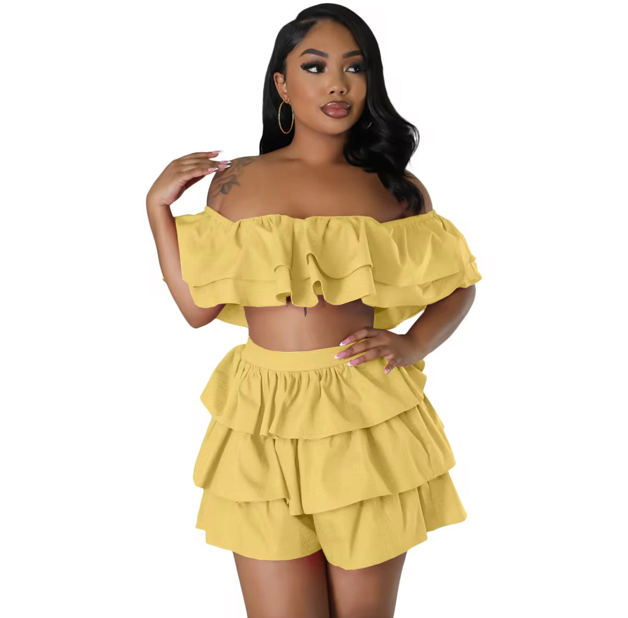 CJ80013#Conjunto Saia calção com babado duplo