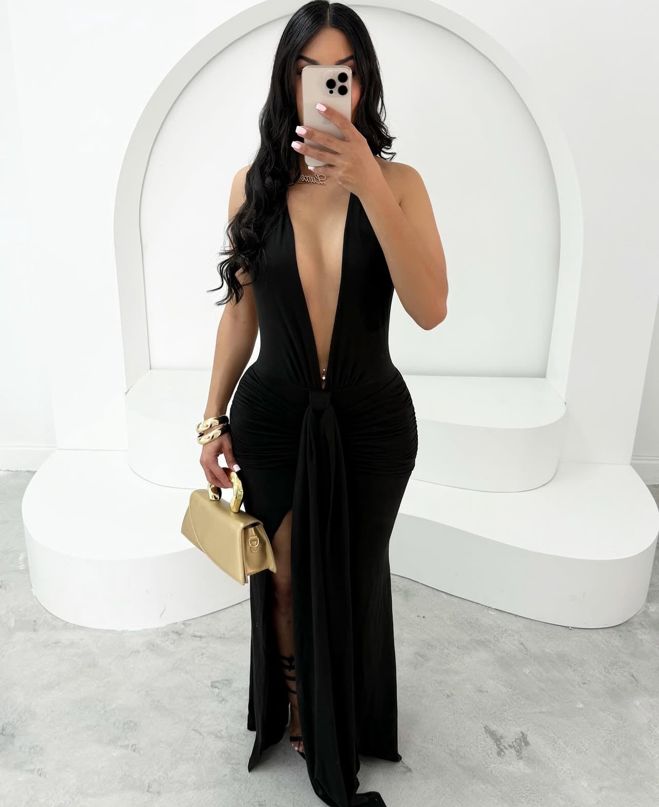 VL80029 Vestido elegante sexy com decote em V