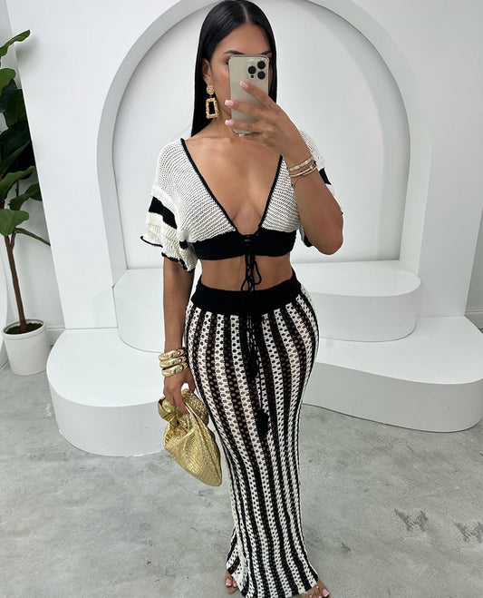 V1024# decote em V conjunto de malha praia