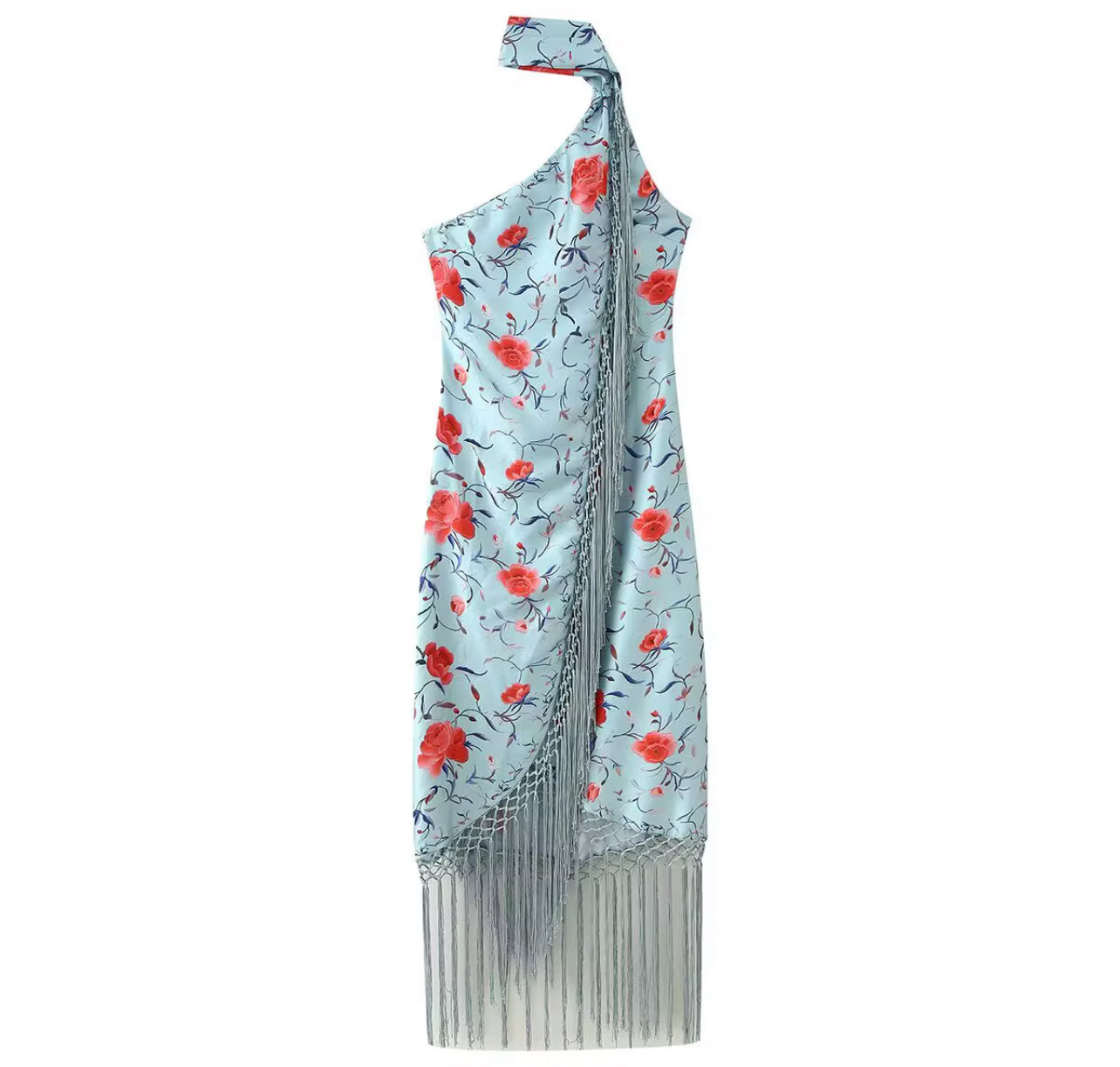 VD80061 Vestido estampado elegante com franja