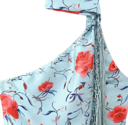 VD80061 Vestido estampado elegante com franja