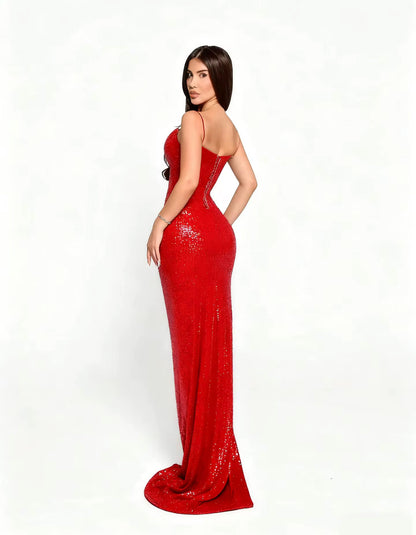 19990# Vestido de lantejoulas com fenda