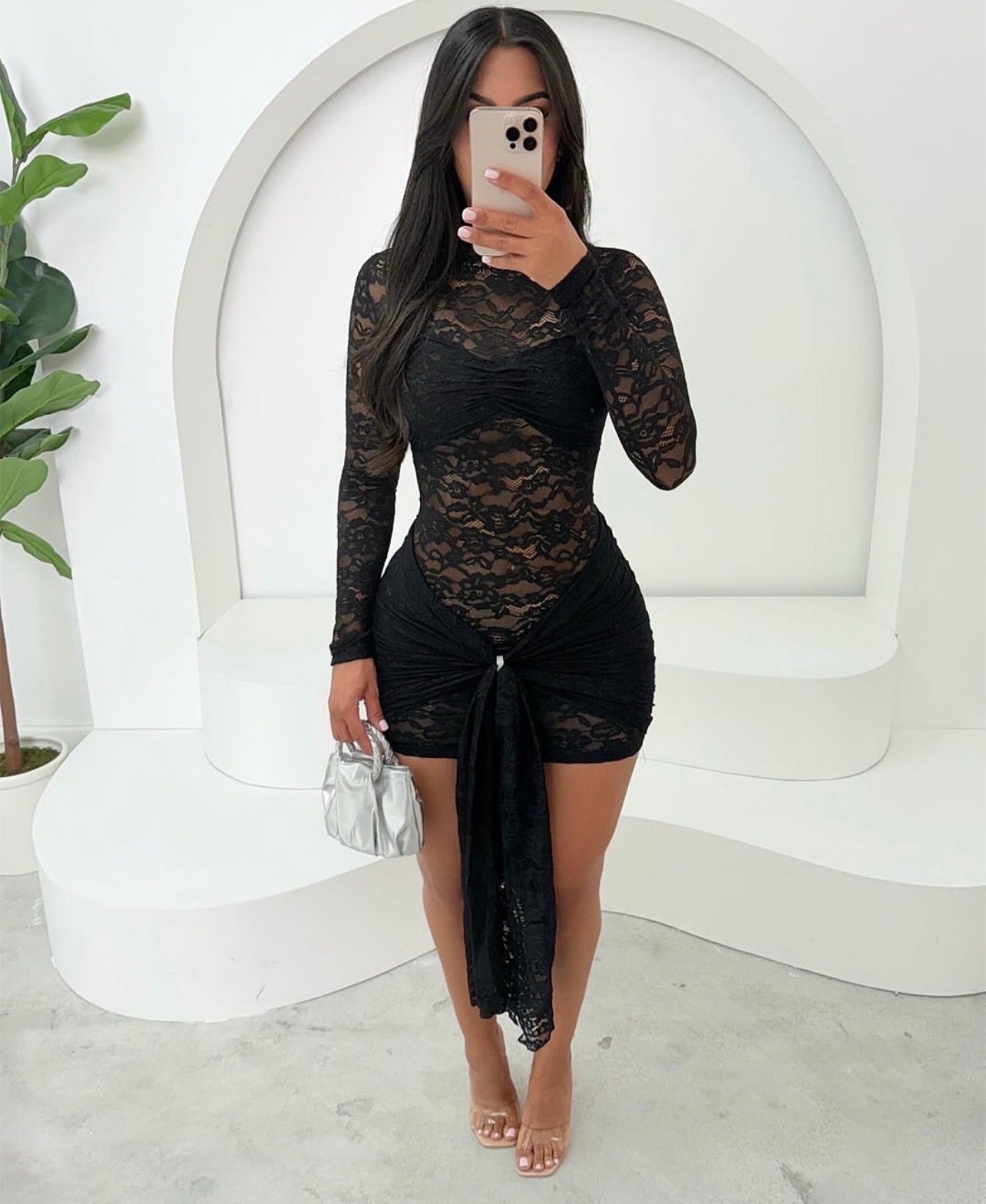 MINI LUXE Vestido de renda sexy e elegante