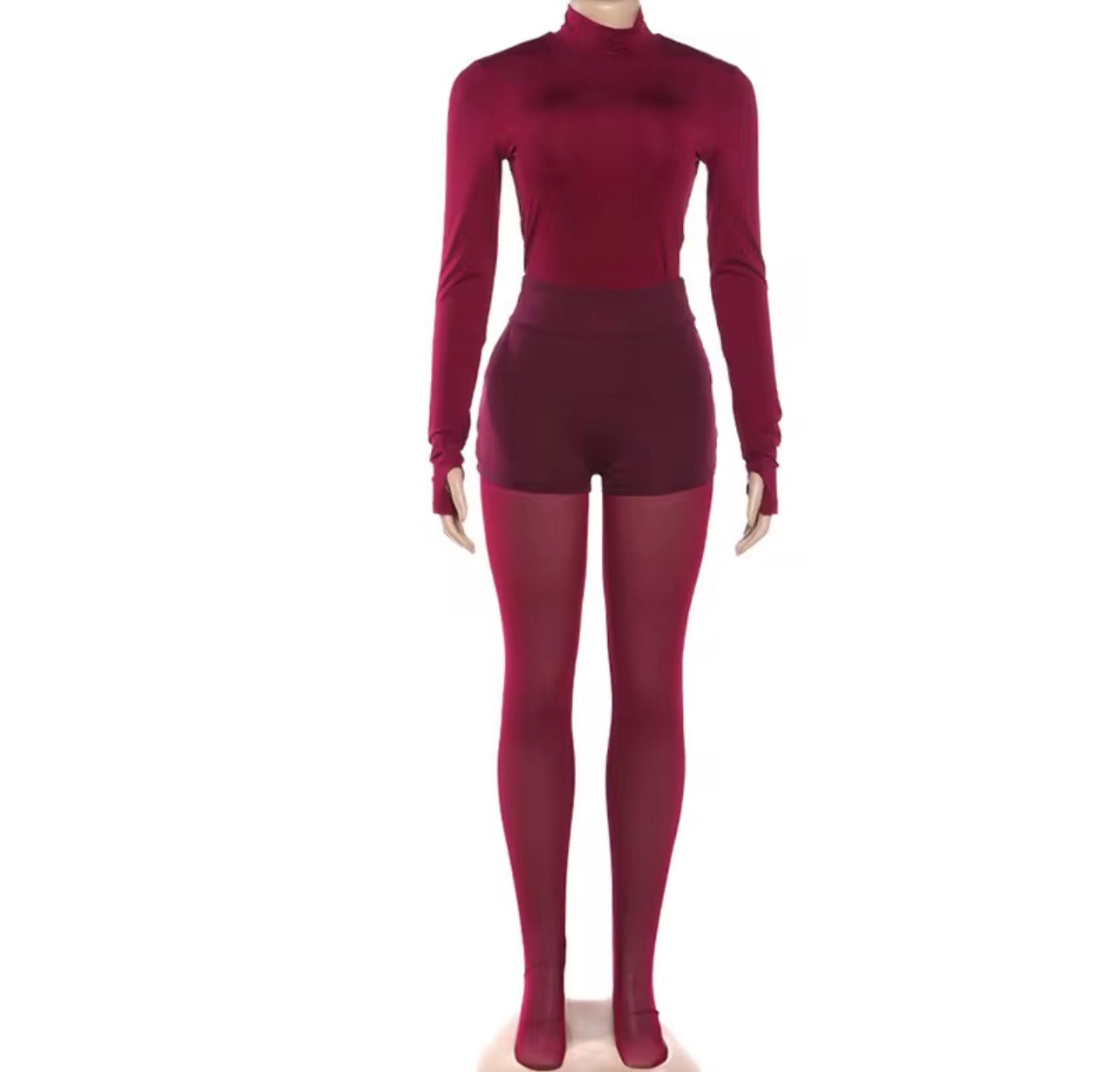 US MODE Conjunto 3 peças blusa manga comprida, calça transparente, calção ciclista , conjunto sexy