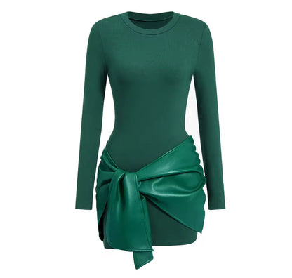 200019# Vestido curto cor sólida e manga comprida