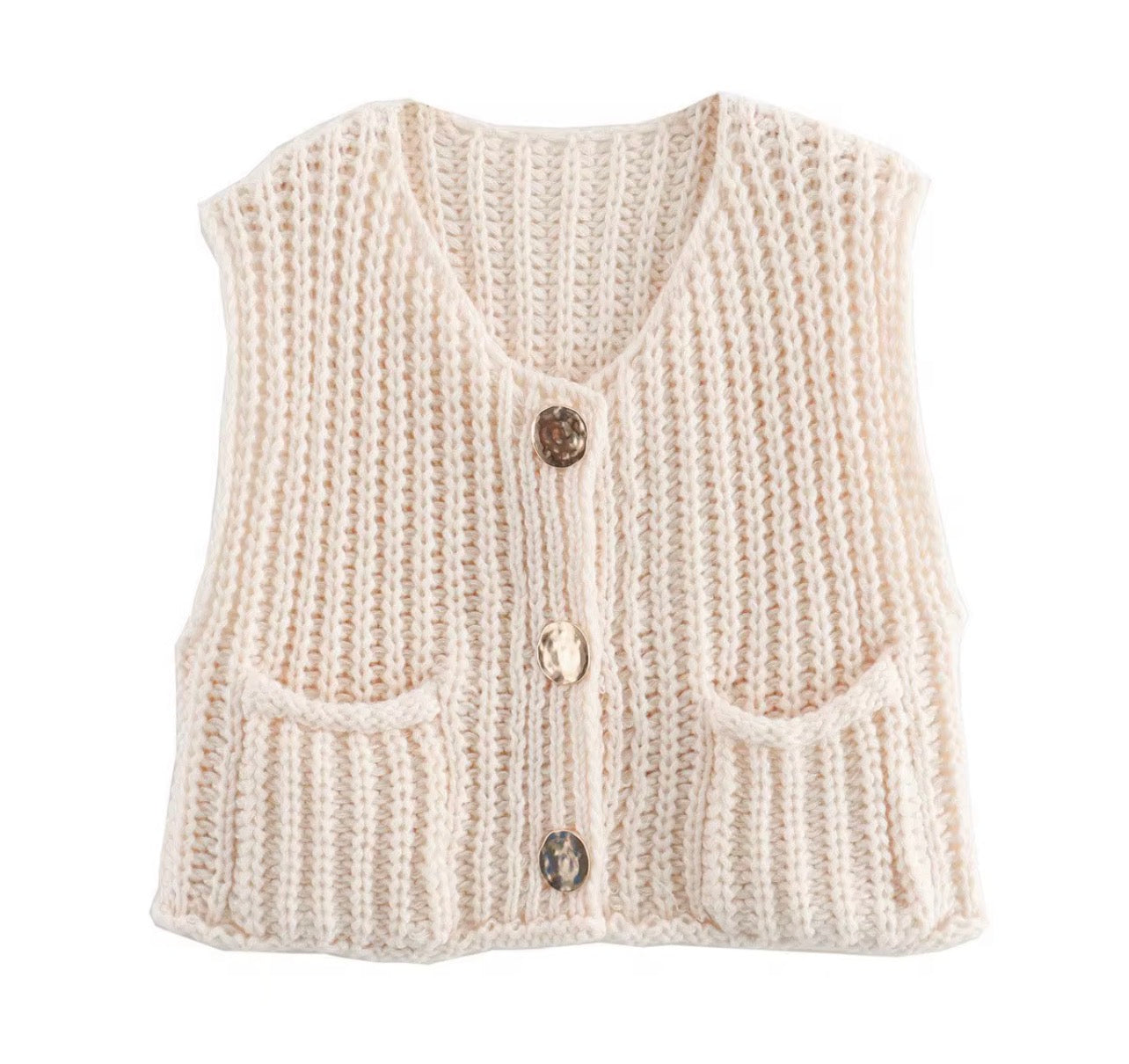 Chaleco de punto corto, informal, suelto, sin mangas, de color liso, n.° 5008