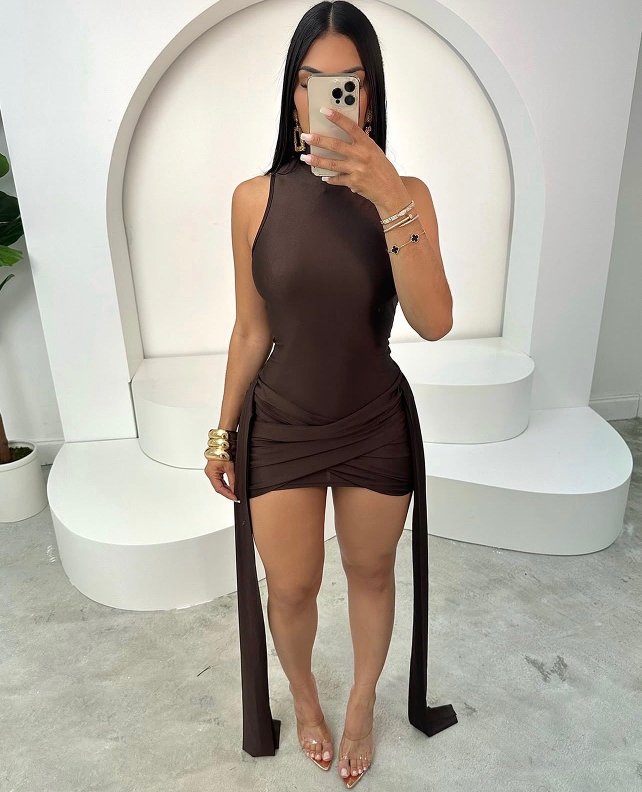 MINI LUXE Vestido Justo com Fita Drapeada sem alças