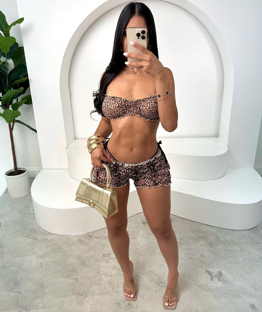 V1117# conjunto short leopardo