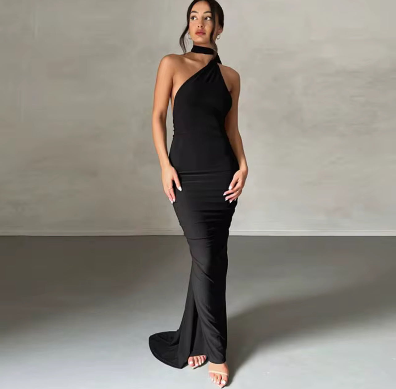 VM10501# vestido longo justo fraseando atrás