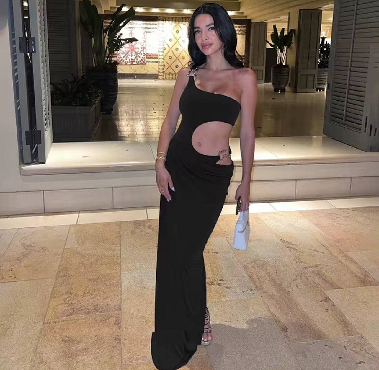 P80026#Vestido sexy sem alças com fenda alta irregular