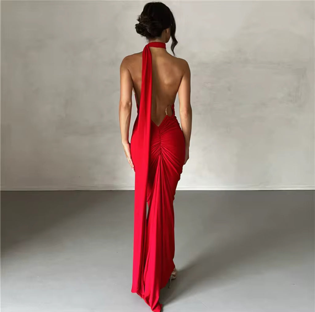 VM10501# vestido longo justo fraseando atrás