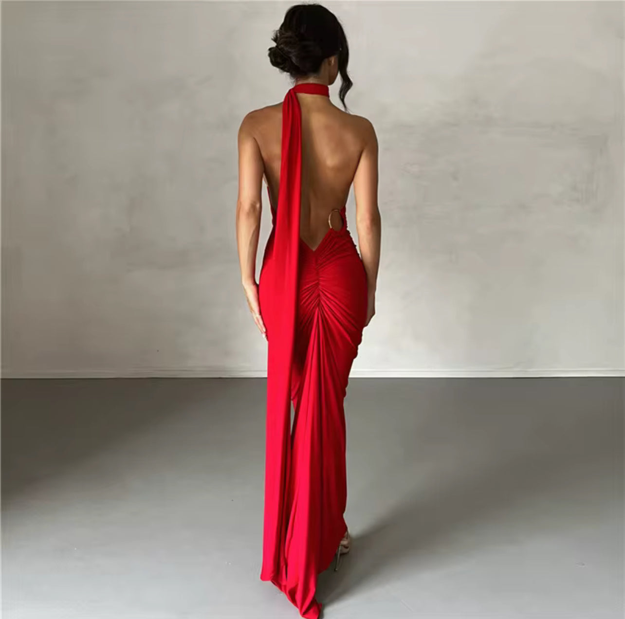 VM10501# vestido longo justo fraseando atrás