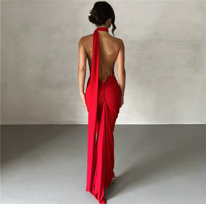 VM10501# vestido longo justo fraseando atrás