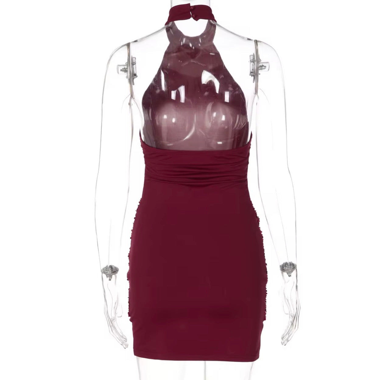 MINI LUXE Vestido elegante com lantejoulas, plissado, gola alta