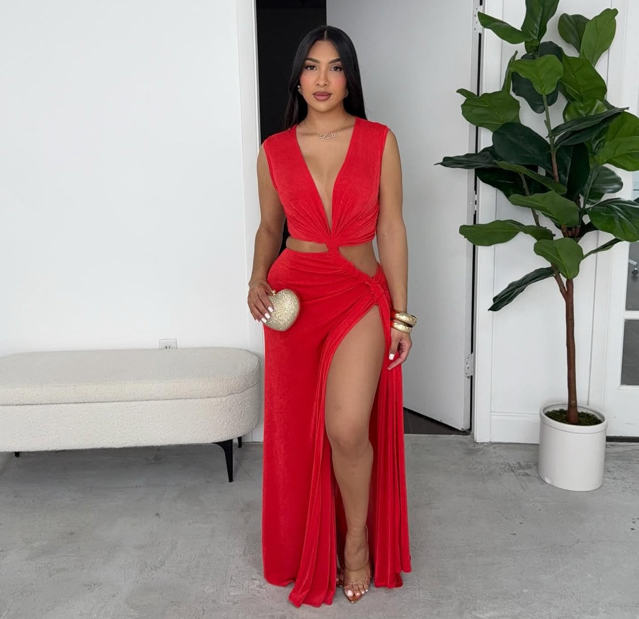 ITGIRLS BOO vestido sexy, decote profundo, com fenda alta, maxi , ideal para férias , dia dos namorados