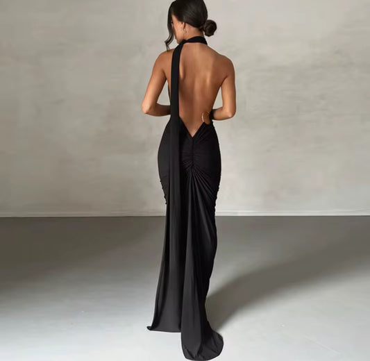 VM10501# vestido longo justo fraseando atrás