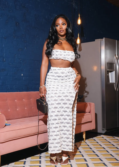 CJ Conjunto sem mangas Top Crop Cintura alta Maxi Saia Festival Verão Praia Resort