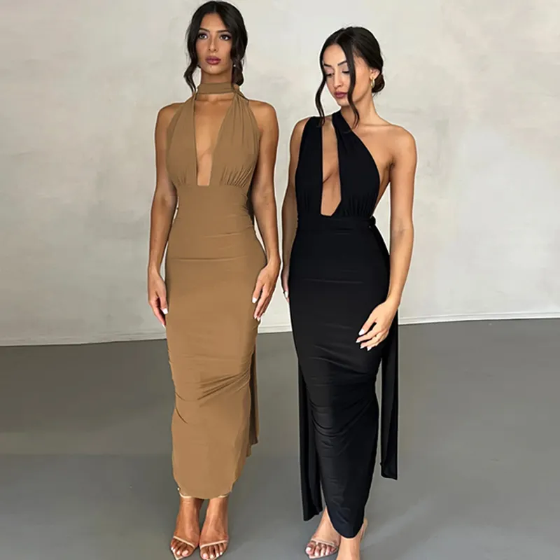 #1136 Long irregular fitted dress