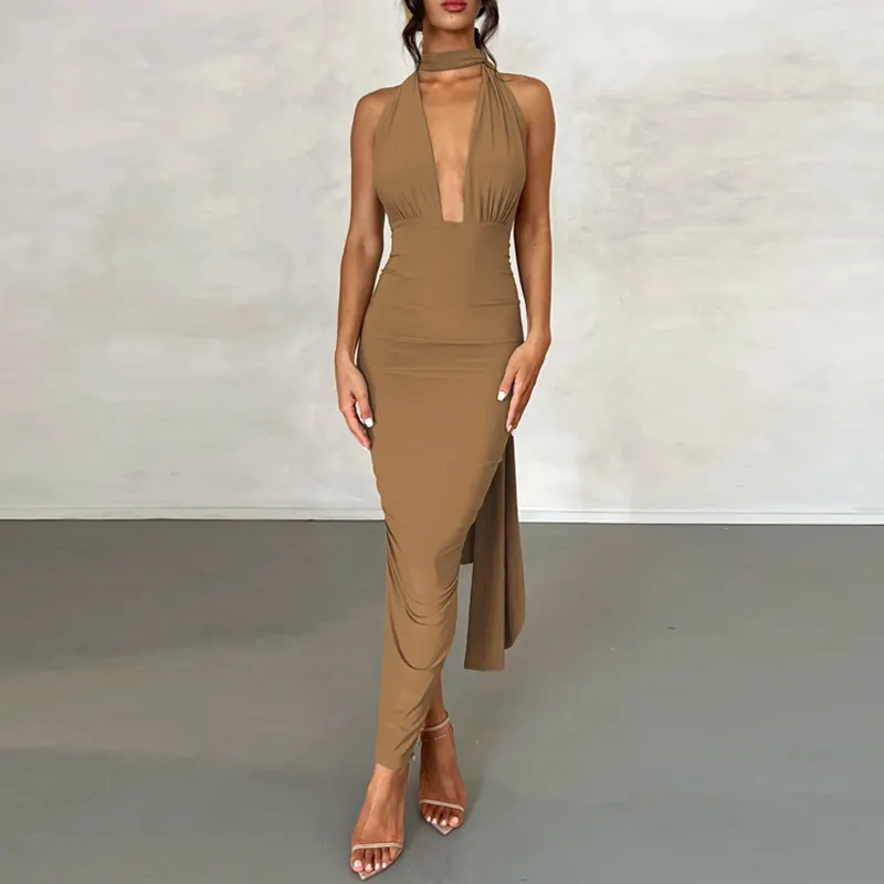 #1136 Long irregular fitted dress