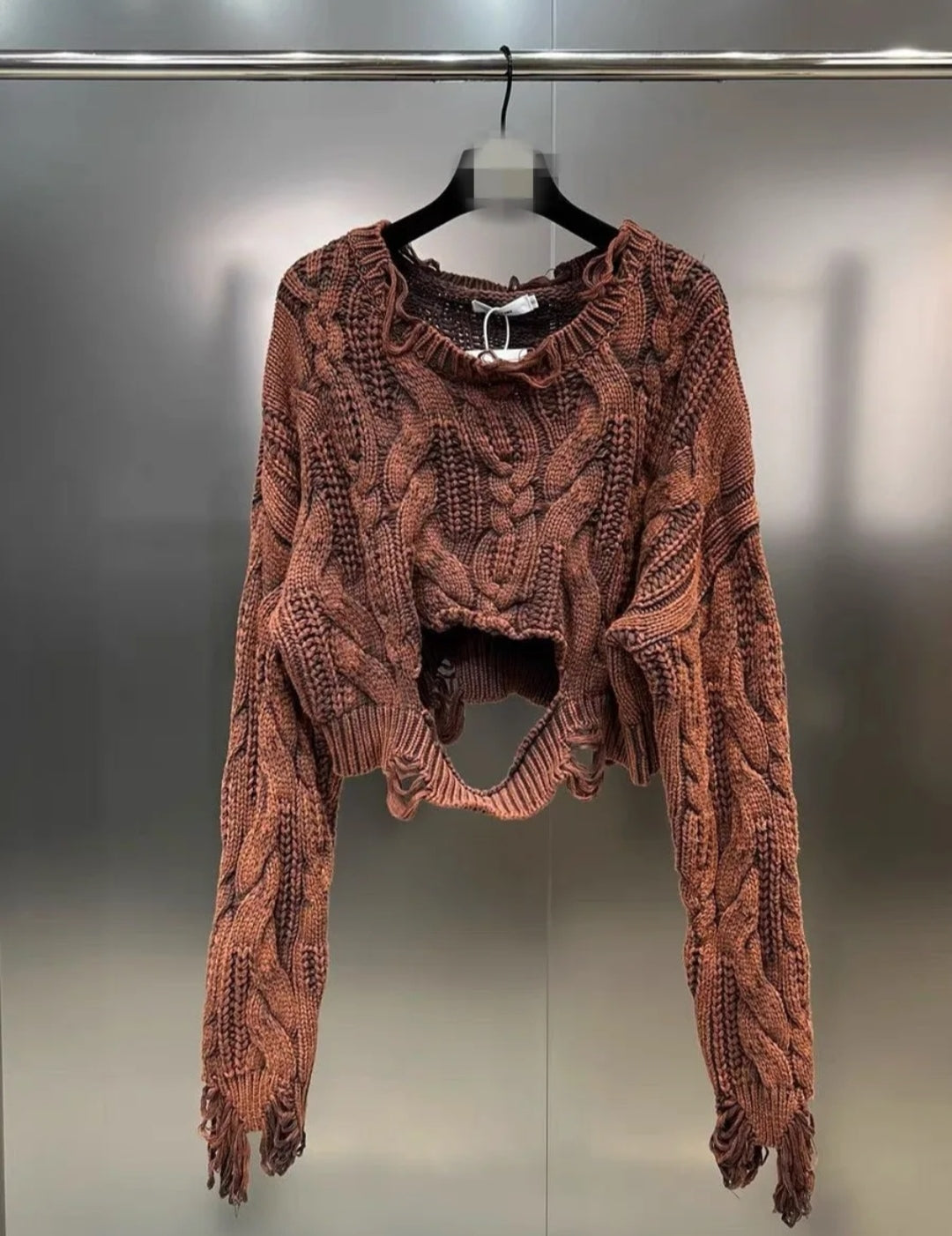 5009# Jersey de punto trenzado estilo vintage informal de manga larga irregular