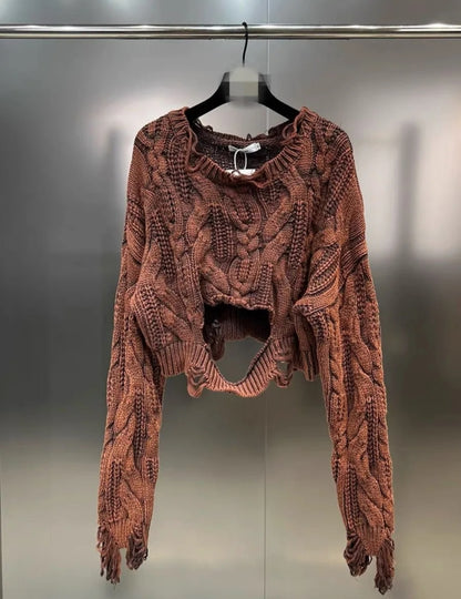 5009# Twist Knitted Vintage Casual Style Irregular Long Sleeve
