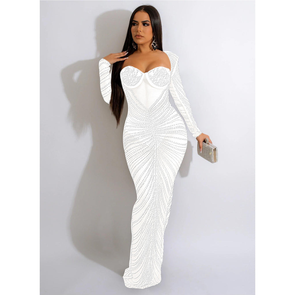 1501# fitted diamond dress with long sleeves