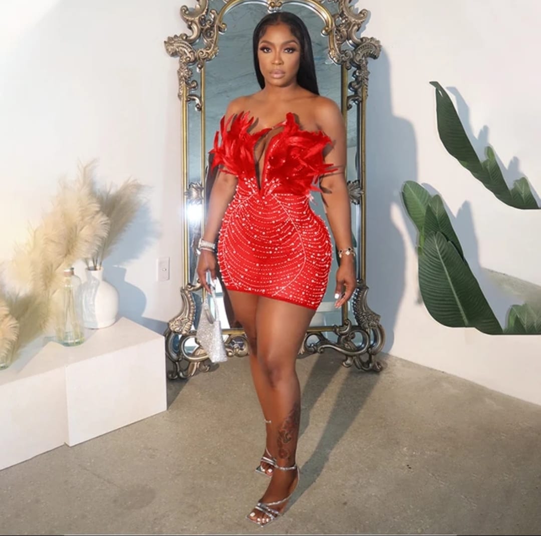 1504# deep V-neck dress with lace trim