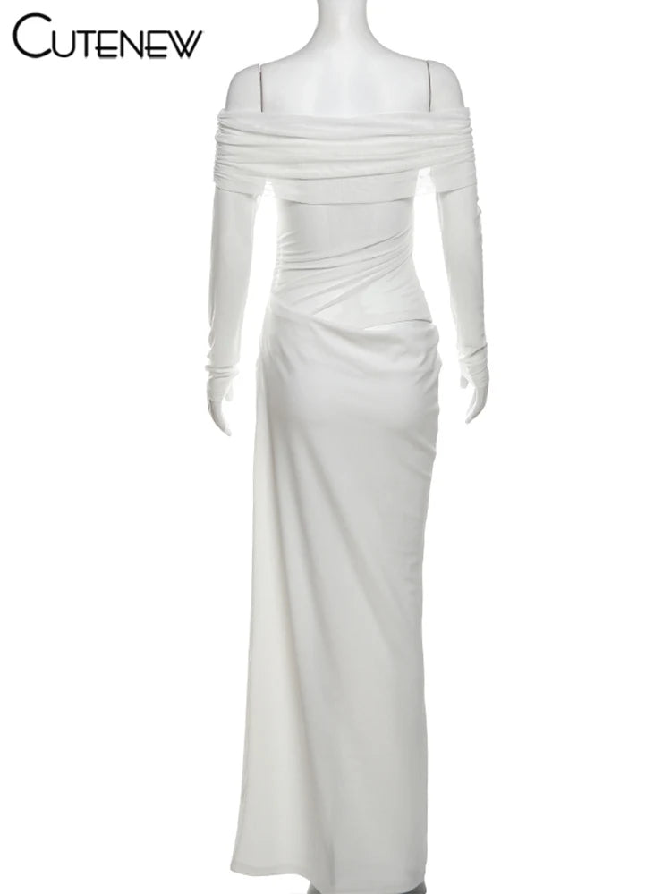 10055# Vestido longo feminino de malha com babados