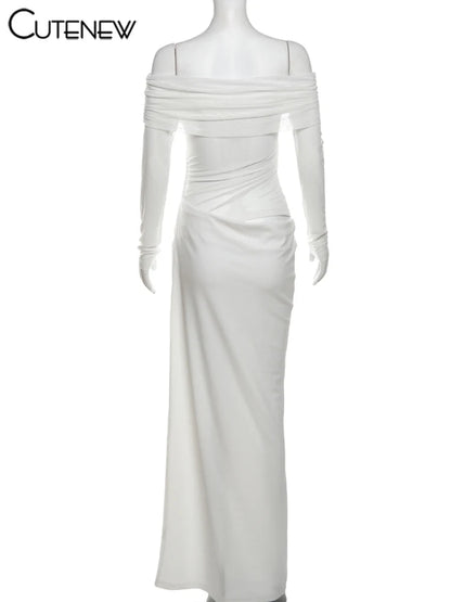 10055# Vestido longo feminino de malha com babados