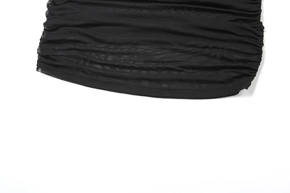 Conjunto de 2 peças feminino de malha plissada e balanço simples, frente única, top chique + mini saia franzida