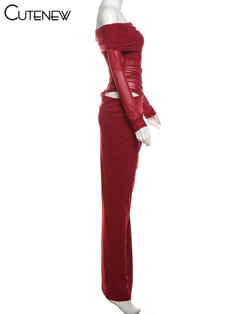 10055# Vestido longo feminino de malha com babados