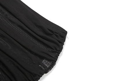 Conjunto de 2 peças feminino de malha plissada e balanço simples, frente única, top chique + mini saia franzida