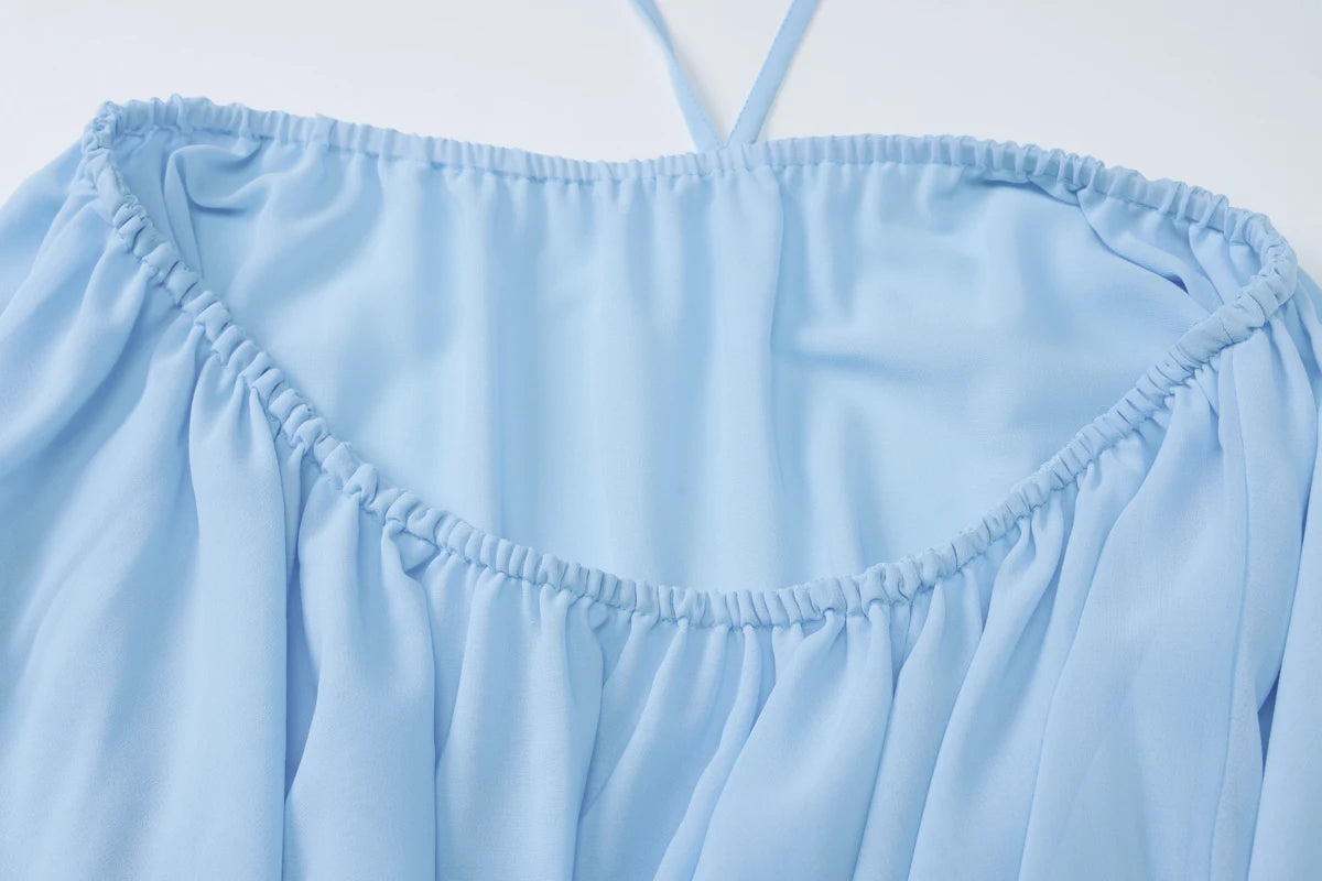 Vestido curto sem mangas com alças finas e cadarço, irregular, de chiffon, plissado, liso, sexy, casual