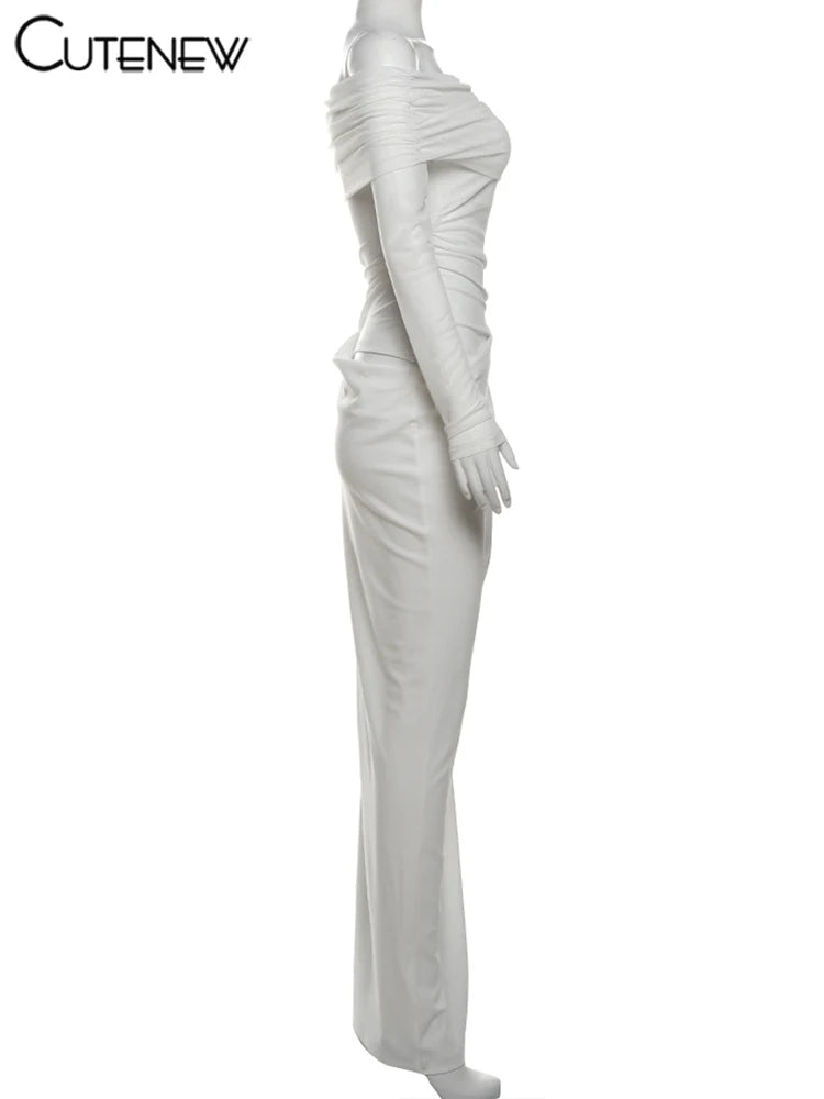 10055# Vestido longo feminino de malha com babados