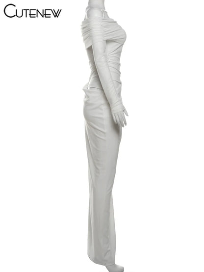 10055# Vestido longo feminino de malha com babados