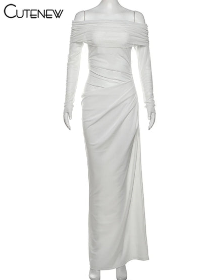 10055# Vestido longo feminino de malha com babados