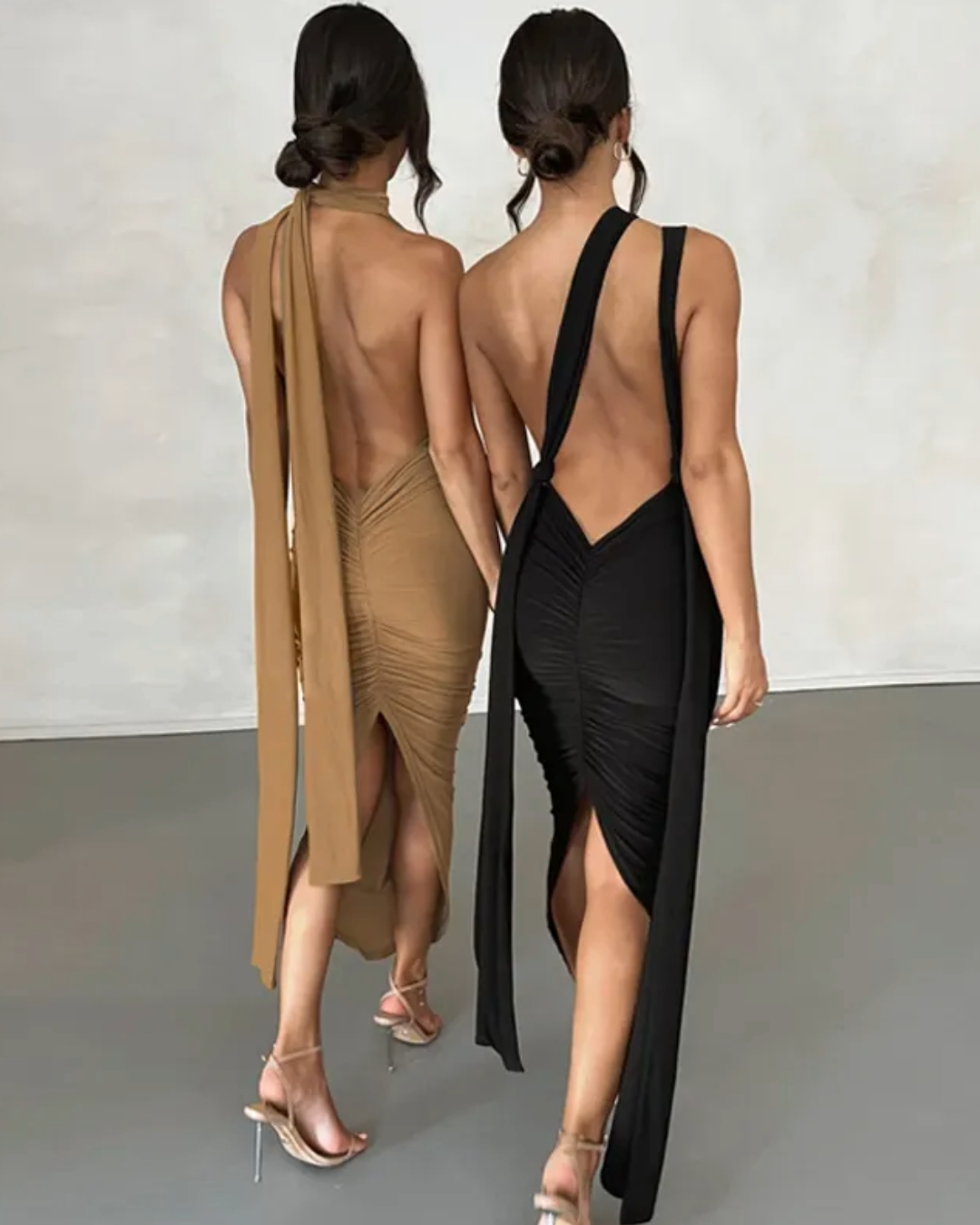 #1136 Long irregular fitted dress
