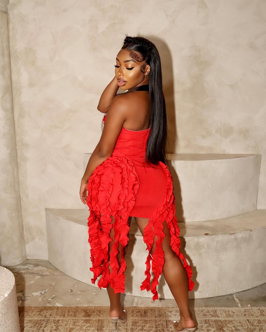 5010# Strapless 3D Flower Prom Dress