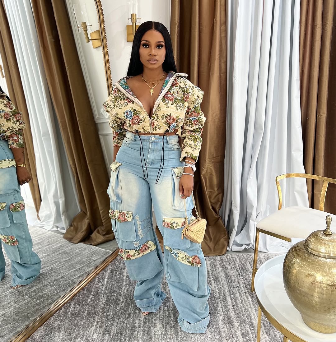 Conjunto de abrigo con estampado de primavera n.° 5040 + pantalones de cintura alta con detalles de primavera